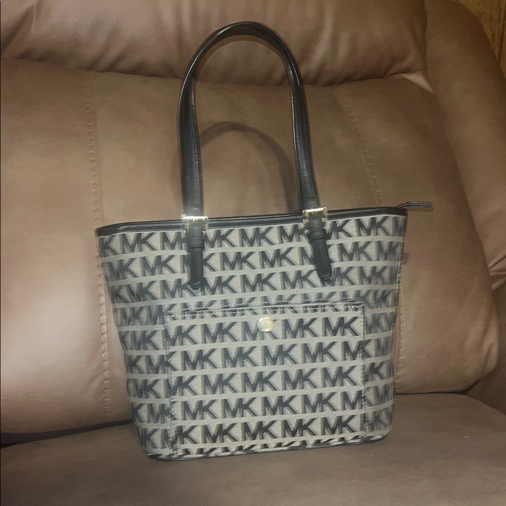 Michael Kors Beige and Black MK Logo Tote